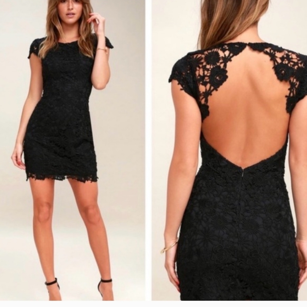 Lulus Black Lace Backless Dress, NWOT